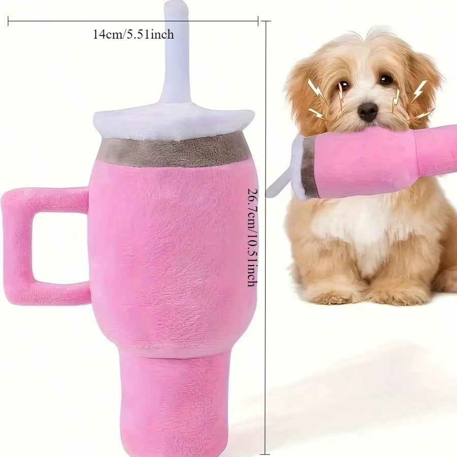 1Pc Cute Beverage Mug Shaped Dog Chew Toys in Pink Blue Durable Ideal for Puppy Teething Entertainment