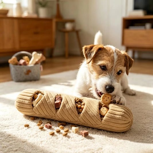 Baguette Shape Dog Snuffle Toy Squeaky Plush Puzzle Treat Dispenser IQ Foraging Enrichment Reduce Boredom for Small Medium Dogs