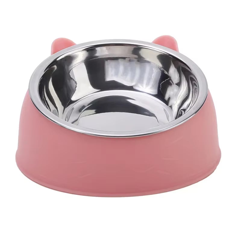 Trendy Stainless Steel Cat Dog Double Bowl 15 Degree Inclined anti Neck Strain Pet Feeder Slant Mouth Best Selling Pet Supplies