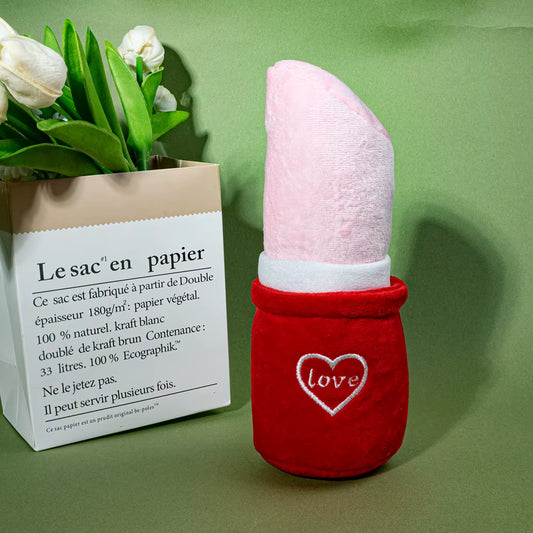 Lipstick Shaped Plush Squeaky Dog Toy Interactive Chew Plaything for Puppy Small Medium Dogs Pet Supplies