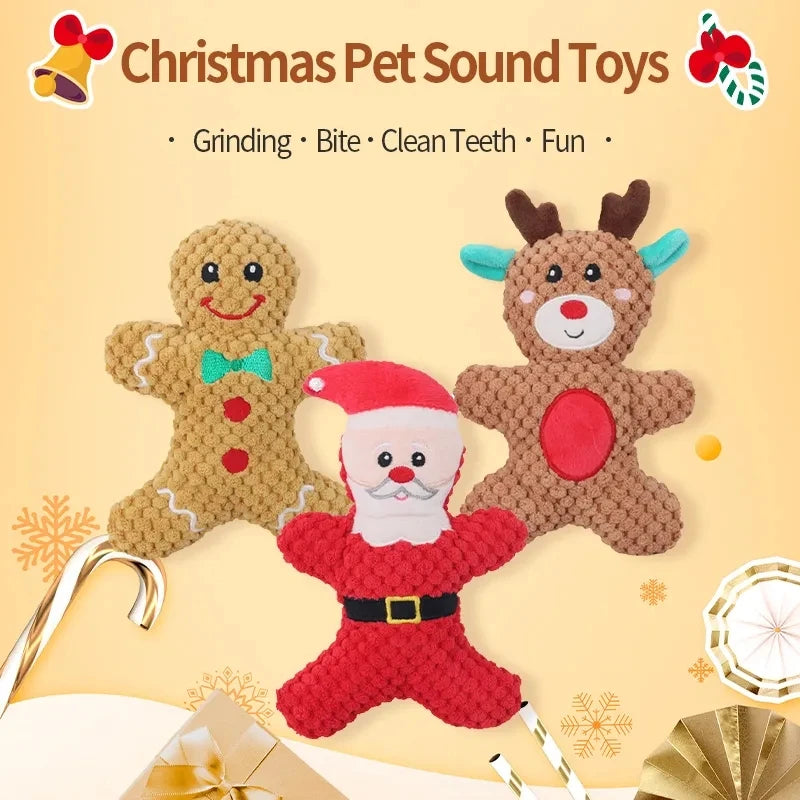 Xmas Pet Dog Plush Chew Toy Santa Elk Gingerbread Man Donut Cat Dog Christmas Series Cartoon Dog Toy Plush Squeak Toy Cookies