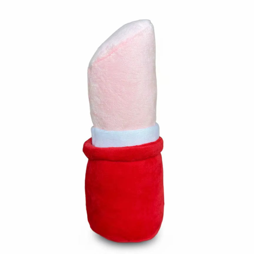 Lipstick Shaped Plush Squeaky Dog Toy Interactive Chew Plaything for Puppy Small Medium Dogs Pet Supplies