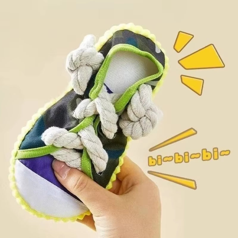 Dog Squeaky Toy Dog Toy Shoes Puppy Bite Resistant Chew Teeth Cleaning Toys Knot Cotton Rope Dog Molar Chew Toy Pet Supplies