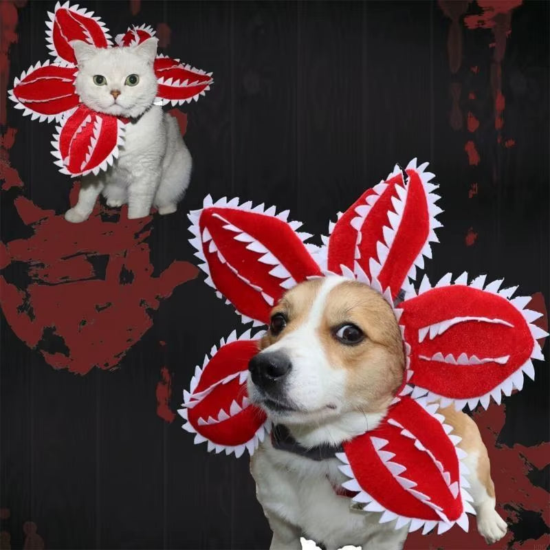 Halloween Winter Funny Cat Hat Demogorgon Scary Flower Costume Birthday Pet Accessories Pet Dogs Headwear Adjustable Sticker