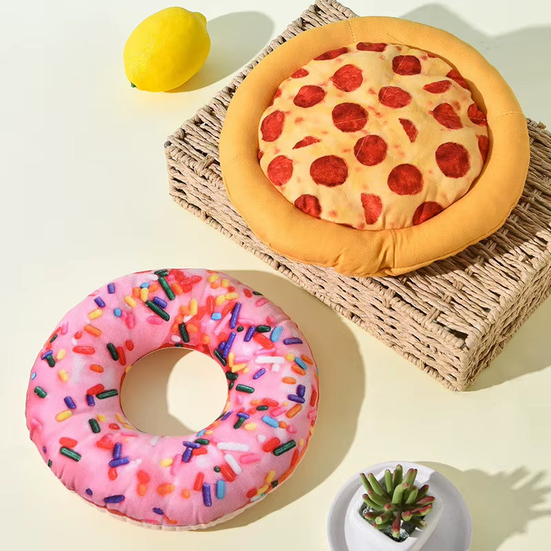 Plush Pizza Shaped Dog Toy Interactive Chew Toy with Squeaky Sound Teeth Cleaning Toy for Small to Large Dogs