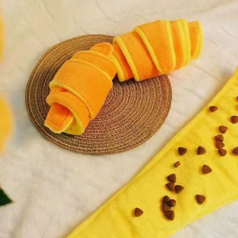 Soft Croissant Dog Toy Dog Training Bite Resistant Dog Treat Dispenser Mental Stimulation Puppy Puzzle Toy Feeding Activity