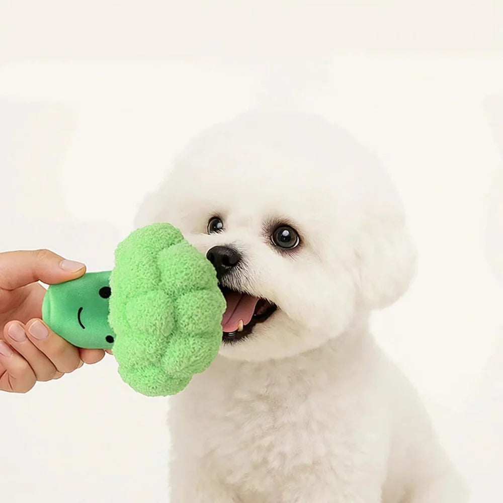 Plush Broccoli Dog Toy, Squeaky Chew Toy for Large Dogs & Corgis, Boredom Relief Companion Toy, Pet Molar Teething Supplies