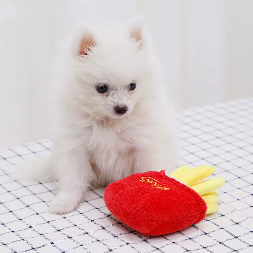 Funny French Fries Burger Plush Dog Toys Funny Interacative Squeak Chew Bite Puppies Toy Pets Supplies