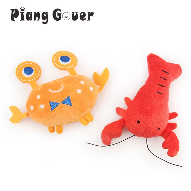 2PCS Lobster Plush Squeaky Dog Toy Cartoon Crab Puppy Pet Toy Soft Mini Pet Supplies for Cat