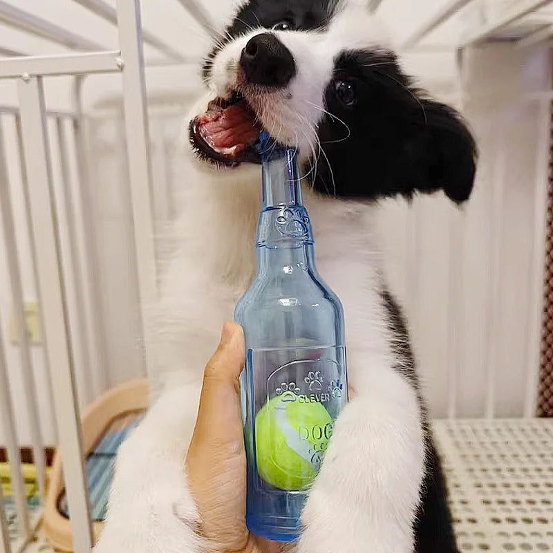 Pet Chew Toy TPR Bite-Resistance Beer Bottle with Tennis Ball Toy Puppy Teeth Grinding Dog Chewing Squeaky Interactive Toys
