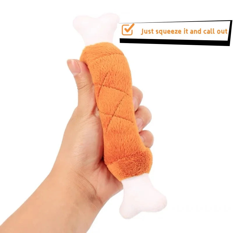 Chicken Leg Shaped Squeaky Plush Dog Toy Soft Chewable Pet Teething Toy Interactive Solution to Stop Furniture Chewing for Puppi