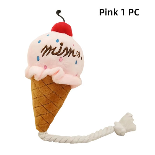 Cute Ice Cream Shape Toy Puppy Dog Plush Squeaky Toy for Small Medium Dogs for Chewers Pet Cat Products Puppy Accessories