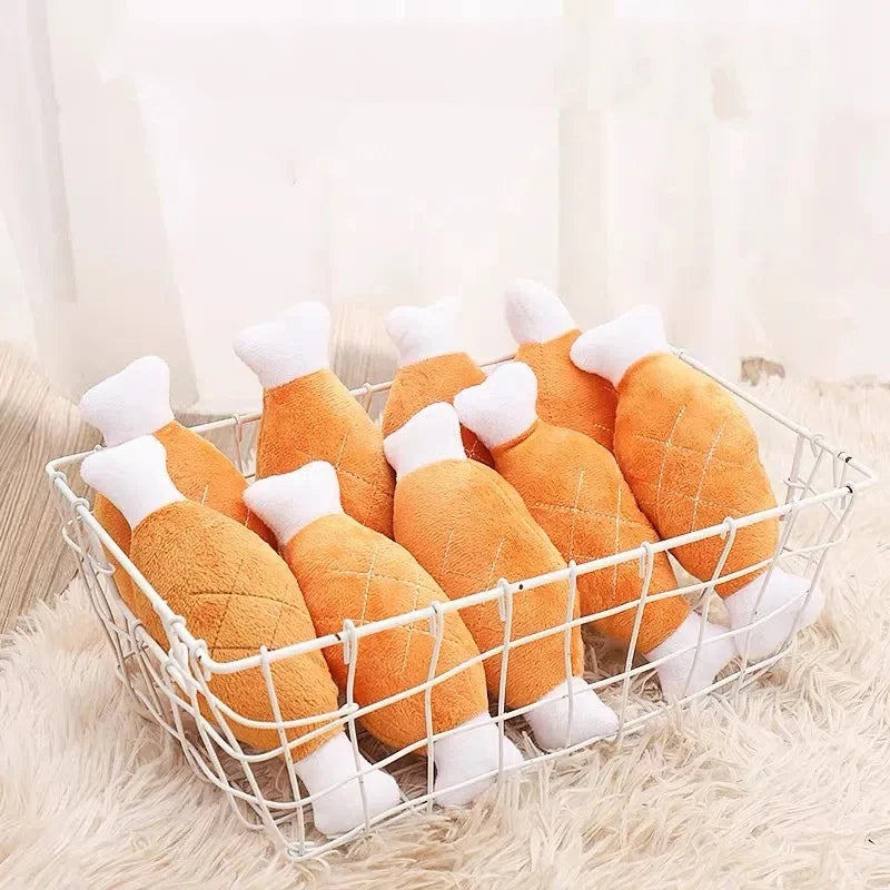 Chicken Leg Shaped Squeaky Plush Dog Toy Soft Chewable Pet Teething Toy Interactive Solution to Stop Furniture Chewing for Puppi