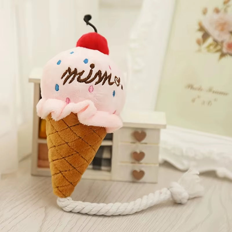 Cute Ice Cream Shape Toy Puppy Dog Plush Squeaky Toy for Small Medium Dogs for Chewers Pet Cat Products Puppy Accessories