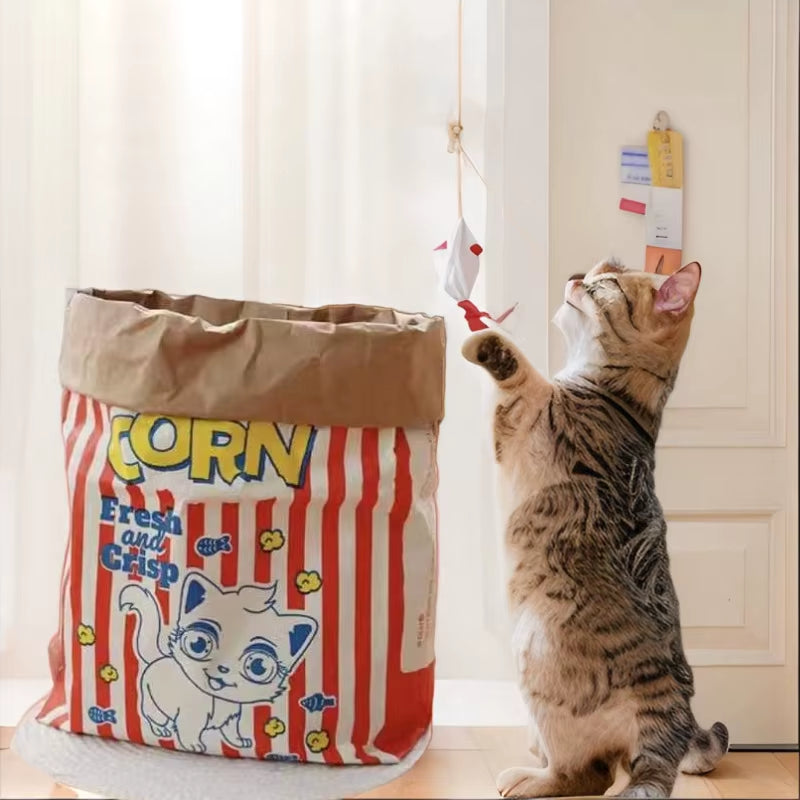 Creative Cute Durable Kraft Paper Popcorn Bag Hidden Food Puzzle Decompression Sound Chew Toy for Cat and Dog LSWJ02