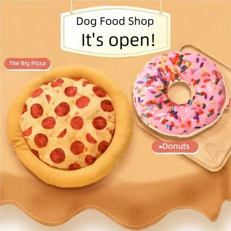 Plush Pizza Shaped Dog Toy Interactive Chew Toy with Squeaky Sound Teeth Cleaning Toy for Small to Large Dogs