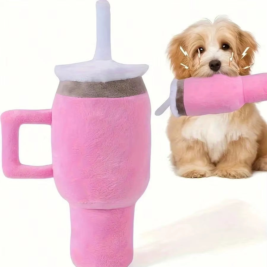 1Pc Cute Beverage Mug Shaped Dog Chew Toys in Pink Blue Durable Ideal for Puppy Teething Entertainment