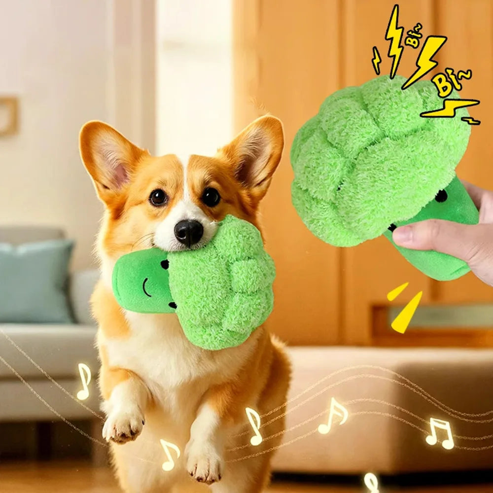 Plush Broccoli Dog Toy, Squeaky Chew Toy for Large Dogs & Corgis, Boredom Relief Companion Toy, Pet Molar Teething Supplies
