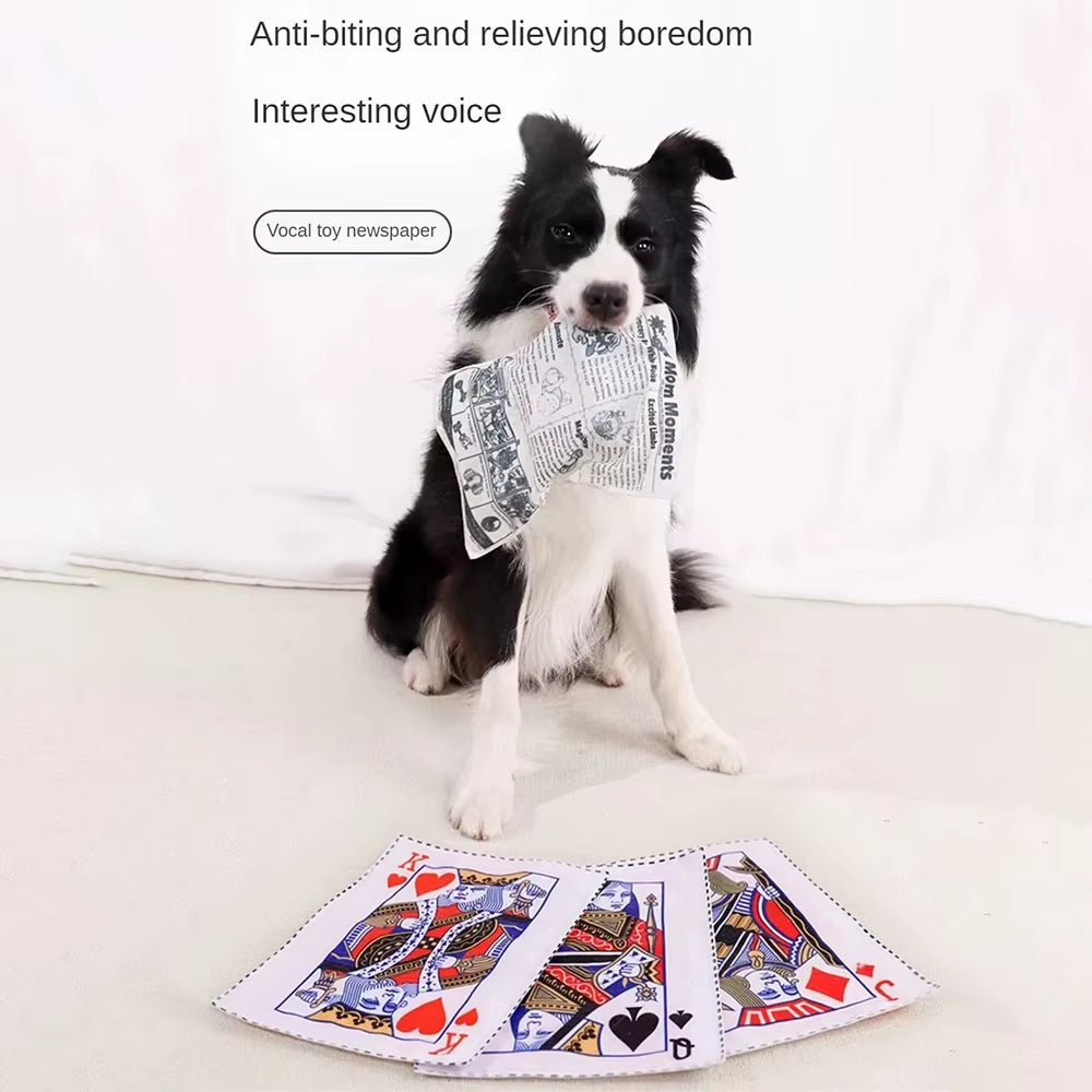 1Pc Tearproof Pet Dog Sound Toy Simulated Squeaking Newspaper Playingcard K Q J Teeth Resistant Corgi Teddy Puppy Interactive