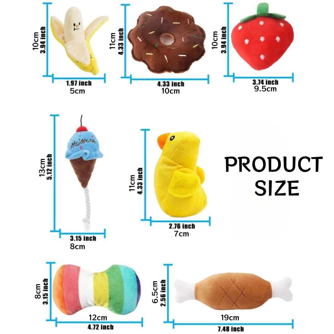 A 7-Piece Set of Puppy Sound Toys, Loose Plush Pet Chewing, Plush Fruit Snacks and Vegetable Puppy Toys, Suitable for Cute Playm