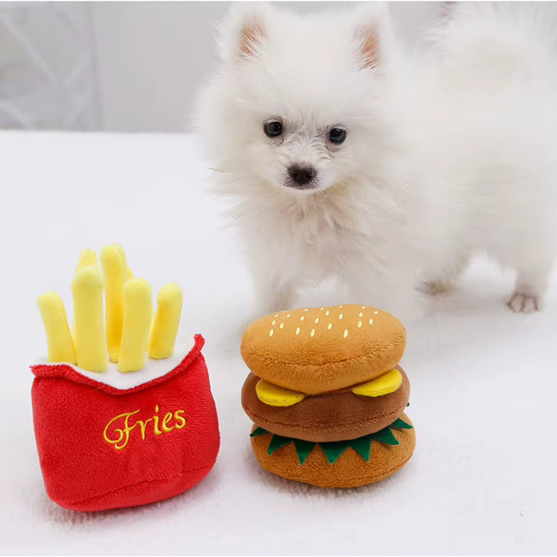 Funny French Fries Burger Plush Dog Toys Funny Interacative Squeak Chew Bite Puppies Toy Pets Supplies