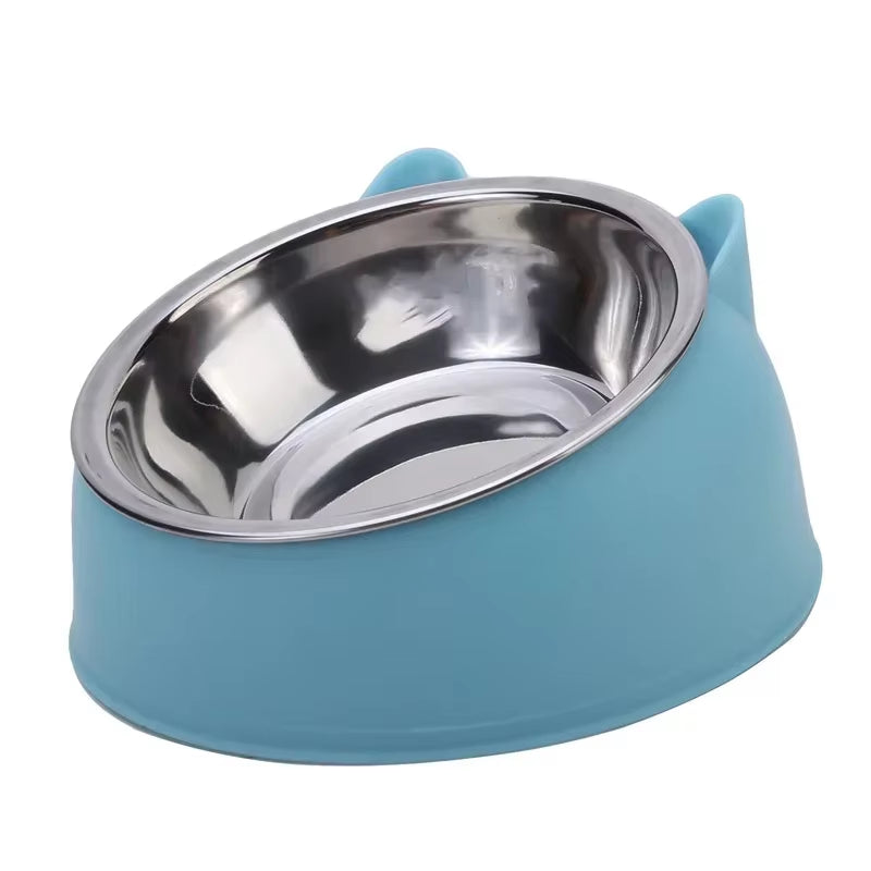 Trendy Stainless Steel Cat Dog Double Bowl 15 Degree Inclined anti Neck Strain Pet Feeder Slant Mouth Best Selling Pet Supplies