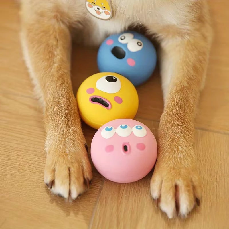1Pc/3Pcs/Set Dog Sounding Toy with Cute Big Eyeball Design,Pet Durable Latex Chew Interactive Training with Squeaky Dog Toy Ball