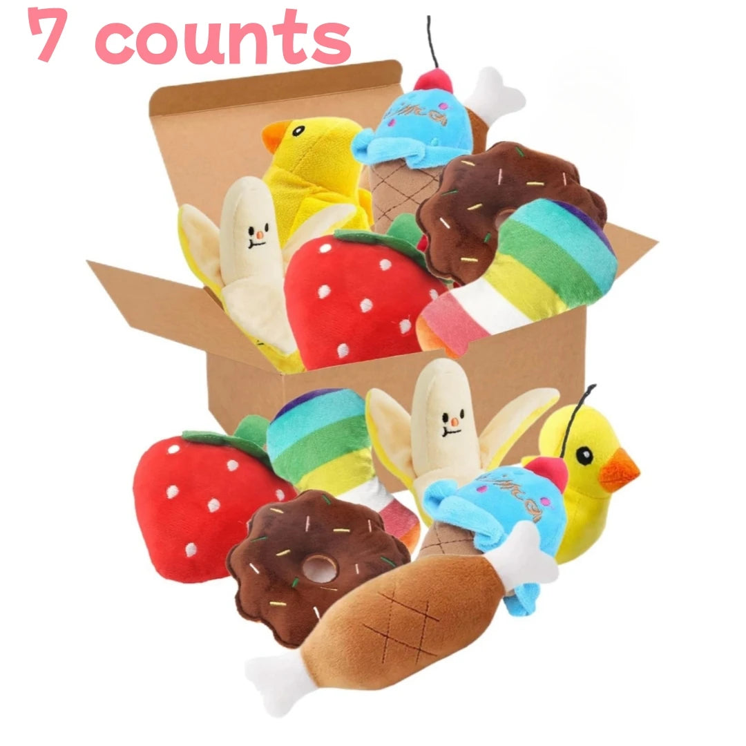 A 7-Piece Set of Puppy Sound Toys, Loose Plush Pet Chewing, Plush Fruit Snacks and Vegetable Puppy Toys, Suitable for Cute Playm