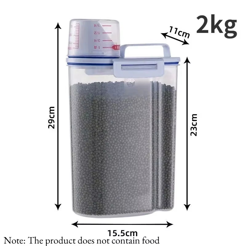 1Pc Airtight Pet Food Container with Cup, Plastic Sealed Jar for Dry Dog Cat Food