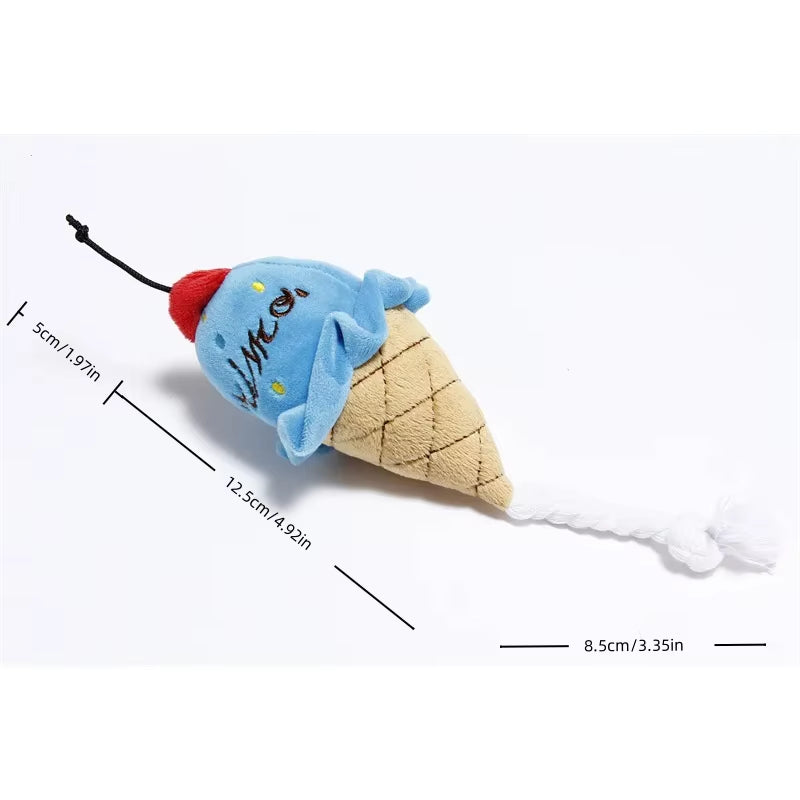 Cute Ice Cream Shape Toy Puppy Dog Plush Squeaky Toy for Small Medium Dogs for Chewers Pet Cat Products Puppy Accessories