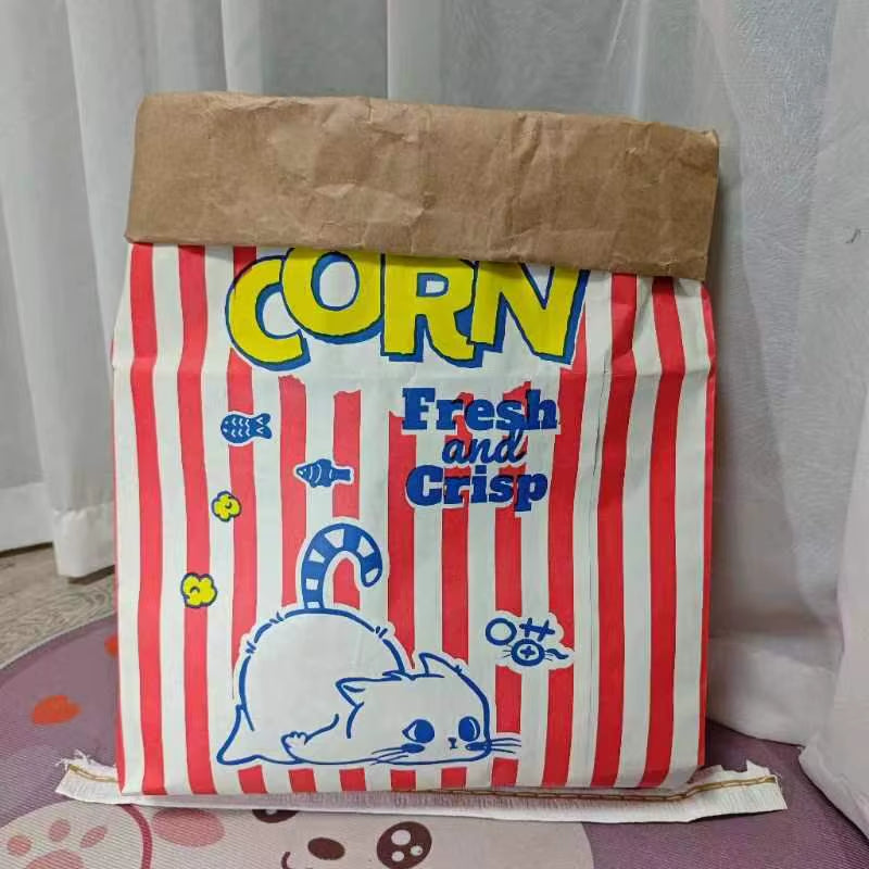 Creative Cute Durable Kraft Paper Popcorn Bag Hidden Food Puzzle Decompression Sound Chew Toy for Cat and Dog LSWJ02