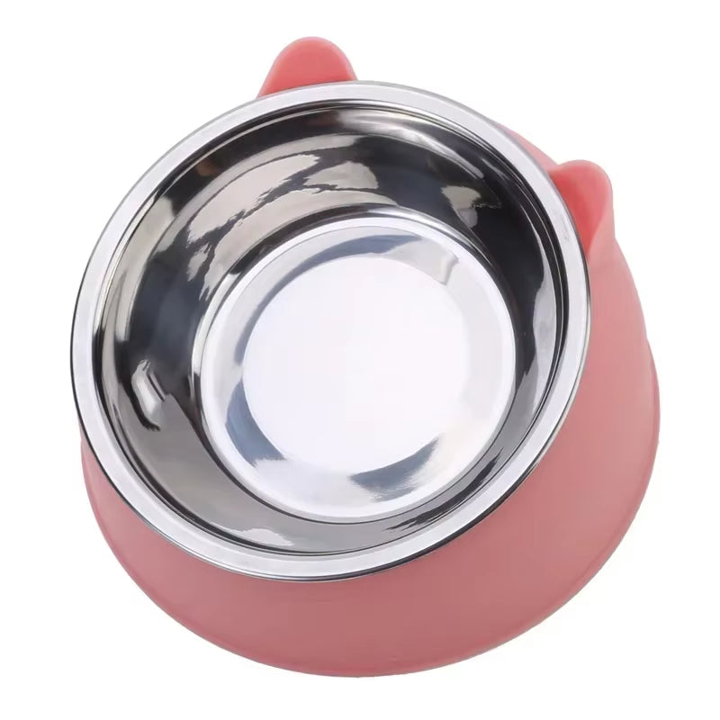 Trendy Stainless Steel Cat Dog Double Bowl 15 Degree Inclined anti Neck Strain Pet Feeder Slant Mouth Best Selling Pet Supplies