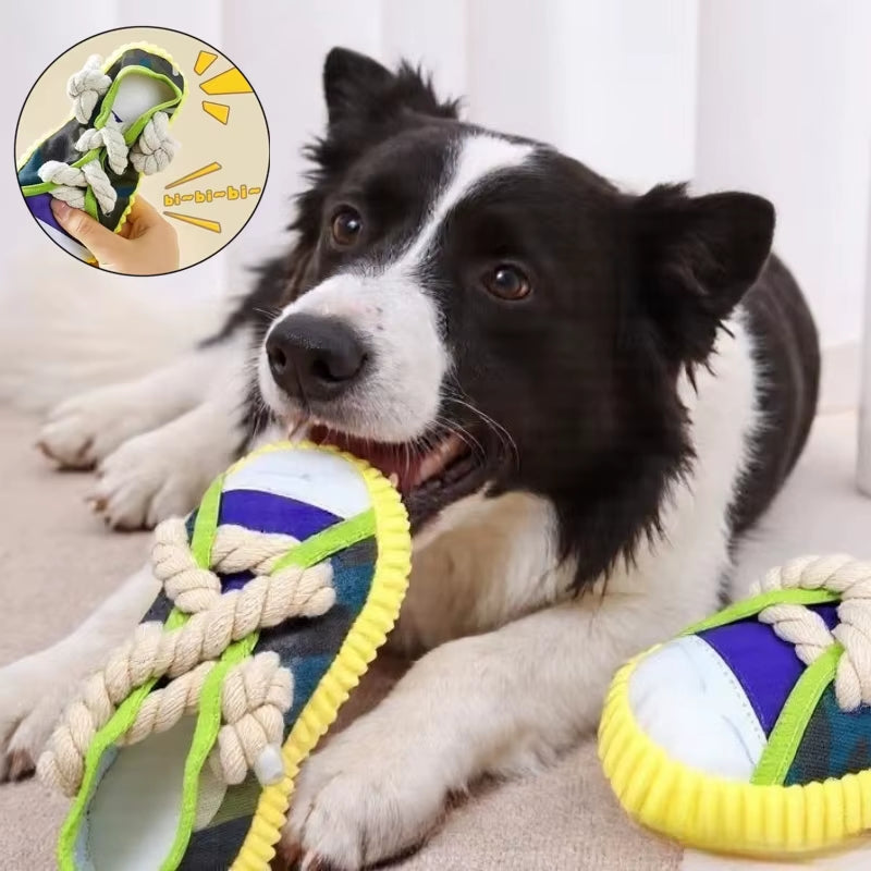 Dog Squeaky Toy Dog Toy Shoes Puppy Bite Resistant Chew Teeth Cleaning Toys Knot Cotton Rope Dog Molar Chew Toy Pet Supplies