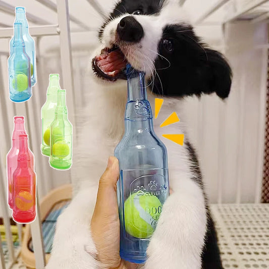 Pet Chew Toy TPR Bite-Resistance Beer Bottle with Tennis Ball Toy Puppy Teeth Grinding Dog Chewing Squeaky Interactive Toys
