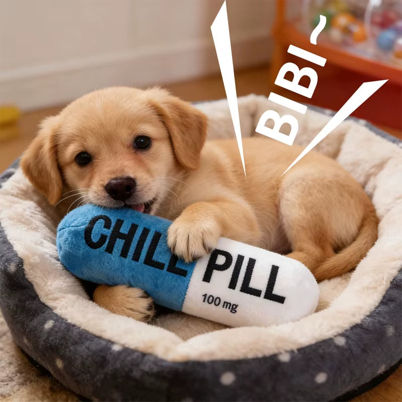 Pet Pill Indestructible Plush Capsule Dog Play Toy with Squeaker Dogs Tooth Chew Toy Safe Dog Tough Puppy Supplie Toys Resistant