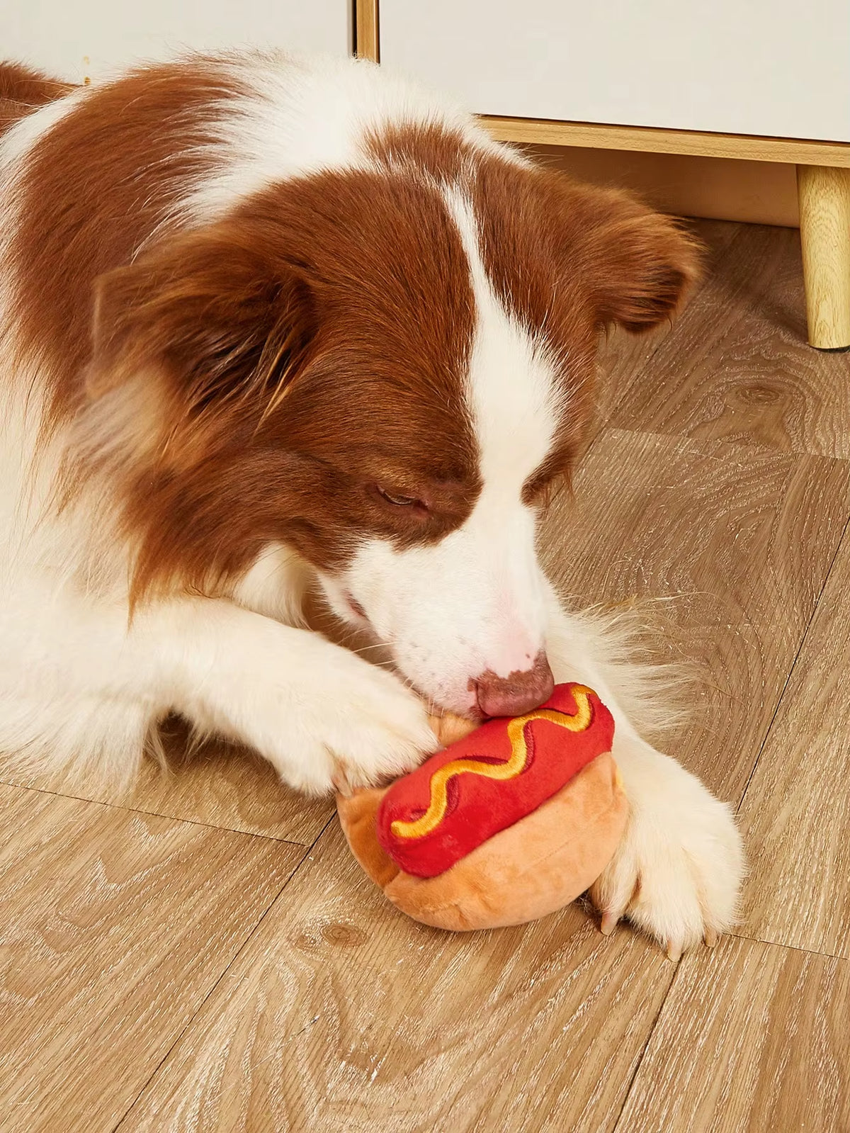 1Pc Hot Dog Design Pet Grinding Teeth Squeaky Plush Toy, Durable Chew Toy for Dog Interactive Supply