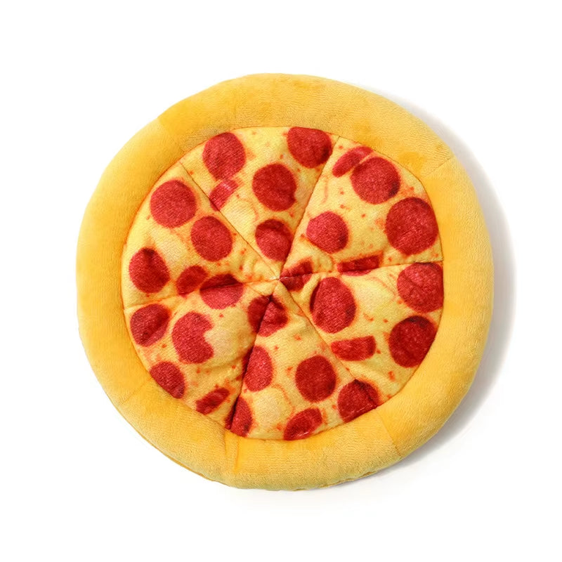 Plush Pizza Shaped Dog Toy Interactive Chew Toy with Squeaky Sound Teeth Cleaning Toy for Small to Large Dogs