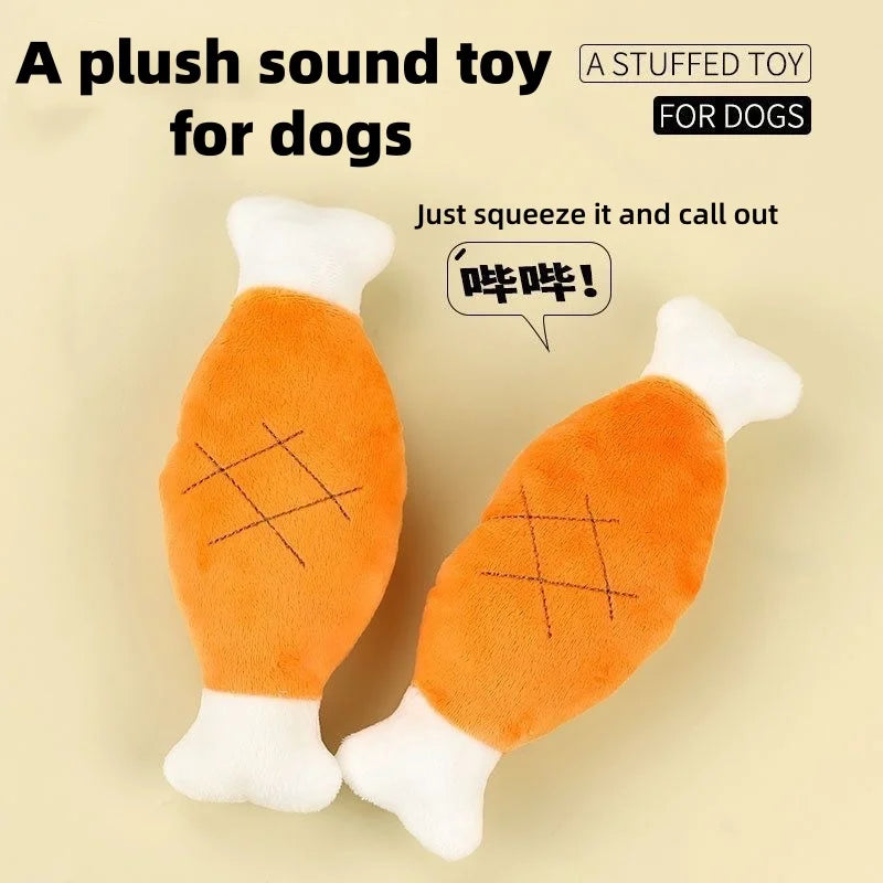 Chicken Leg Shaped Squeaky Plush Dog Toy Soft Chewable Pet Teething Toy Interactive Solution to Stop Furniture Chewing for Puppi