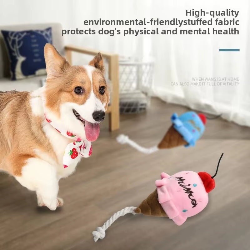 Cute Ice Cream Shape Toy Puppy Dog Plush Squeaky Toy for Small Medium Dogs for Chewers Pet Cat Products Puppy Accessories