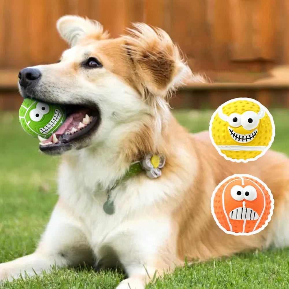 Smiley Face Latex Squeaky Toy - Pet Chew Ball for Dogs, Helps with Teeth Cleaning & Grinding, Durable Latex Material,