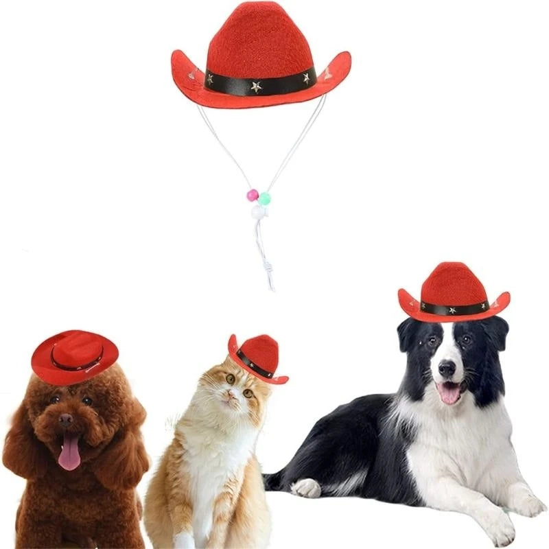 Dog Cowboy Costume Hat Bandanas Set Dogs Adjust Caps Festival Props Outfit