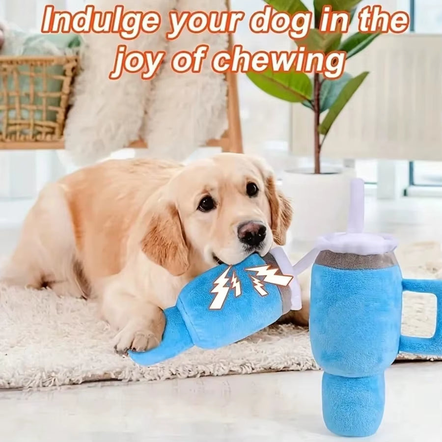 1Pc Cute Beverage Mug Shaped Dog Chew Toys in Pink Blue Durable Ideal for Puppy Teething Entertainment