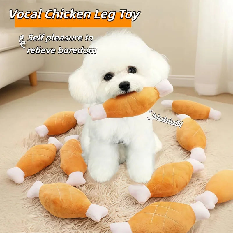 Chicken Leg Shaped Squeaky Plush Dog Toy Soft Chewable Pet Teething Toy Interactive Solution to Stop Furniture Chewing for Puppi