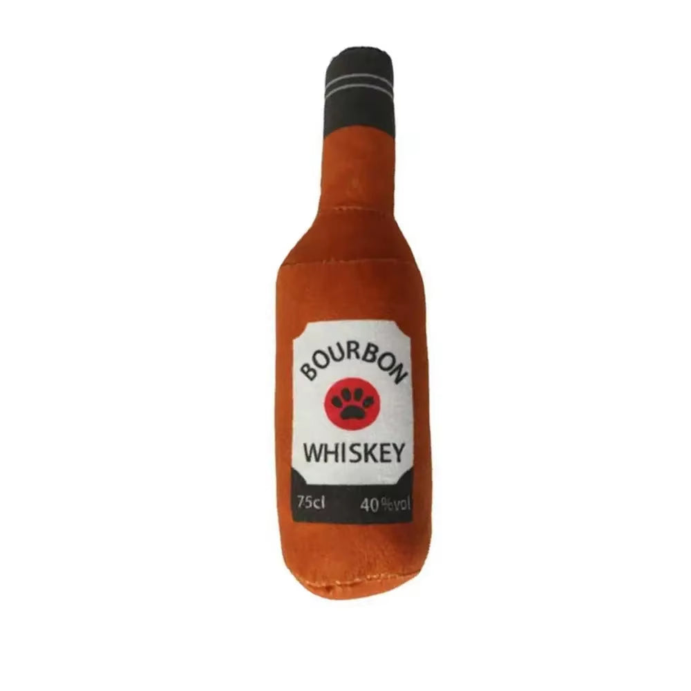Interactive Dog Toys Champagne Wine Bottle Shape Pet Toy Plush Filled Vodka Toy Squeaky Bite-Resistant Pet Supplies Whisky