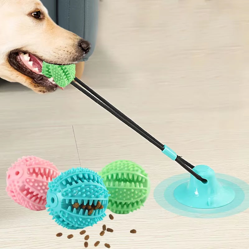 X Interactive Suction Cup Dog Toy with Sound and Treat Dispensing - Durable Rubber Ball for Training and Tug-Of-War Fun