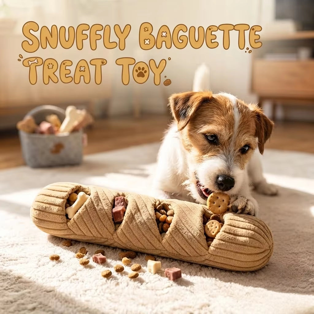 Baguette Shape Dog Snuffle Toy Squeaky Plush Puzzle Treat Dispenser IQ Foraging Enrichment Reduce Boredom for Small Medium Dogs