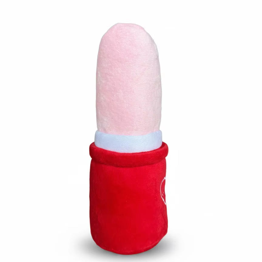 Lipstick Shaped Plush Squeaky Dog Toy Interactive Chew Plaything for Puppy Small Medium Dogs Pet Supplies