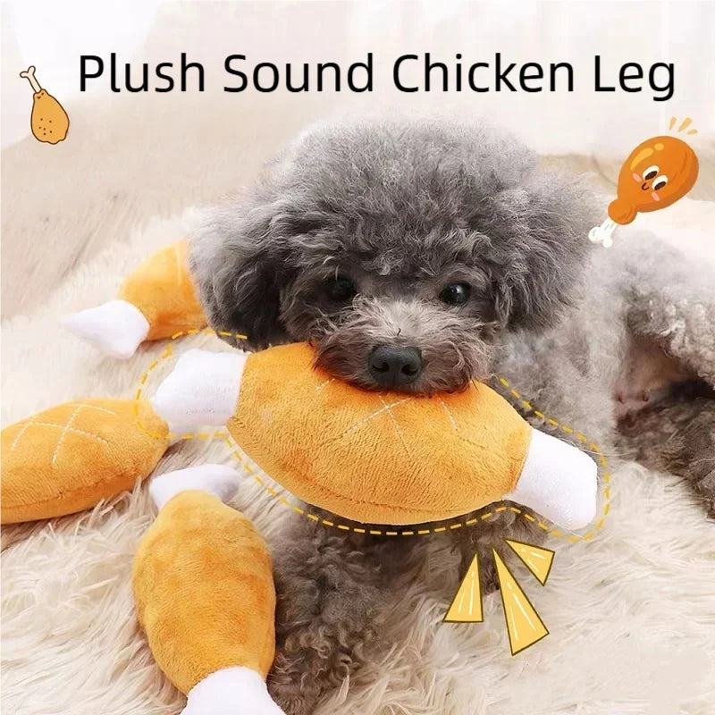 Chicken Leg Shaped Squeaky Plush Dog Toy Soft Chewable Pet Teething Toy Interactive Solution to Stop Furniture Chewing for Puppi
