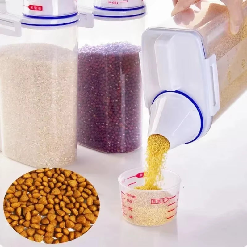 1Pc Airtight Pet Food Container with Cup, Plastic Sealed Jar for Dry Dog Cat Food