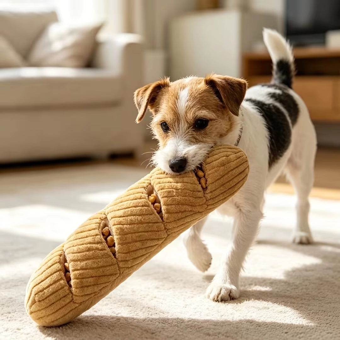 Baguette Shape Dog Snuffle Toy Squeaky Plush Puzzle Treat Dispenser IQ Foraging Enrichment Reduce Boredom for Small Medium Dogs